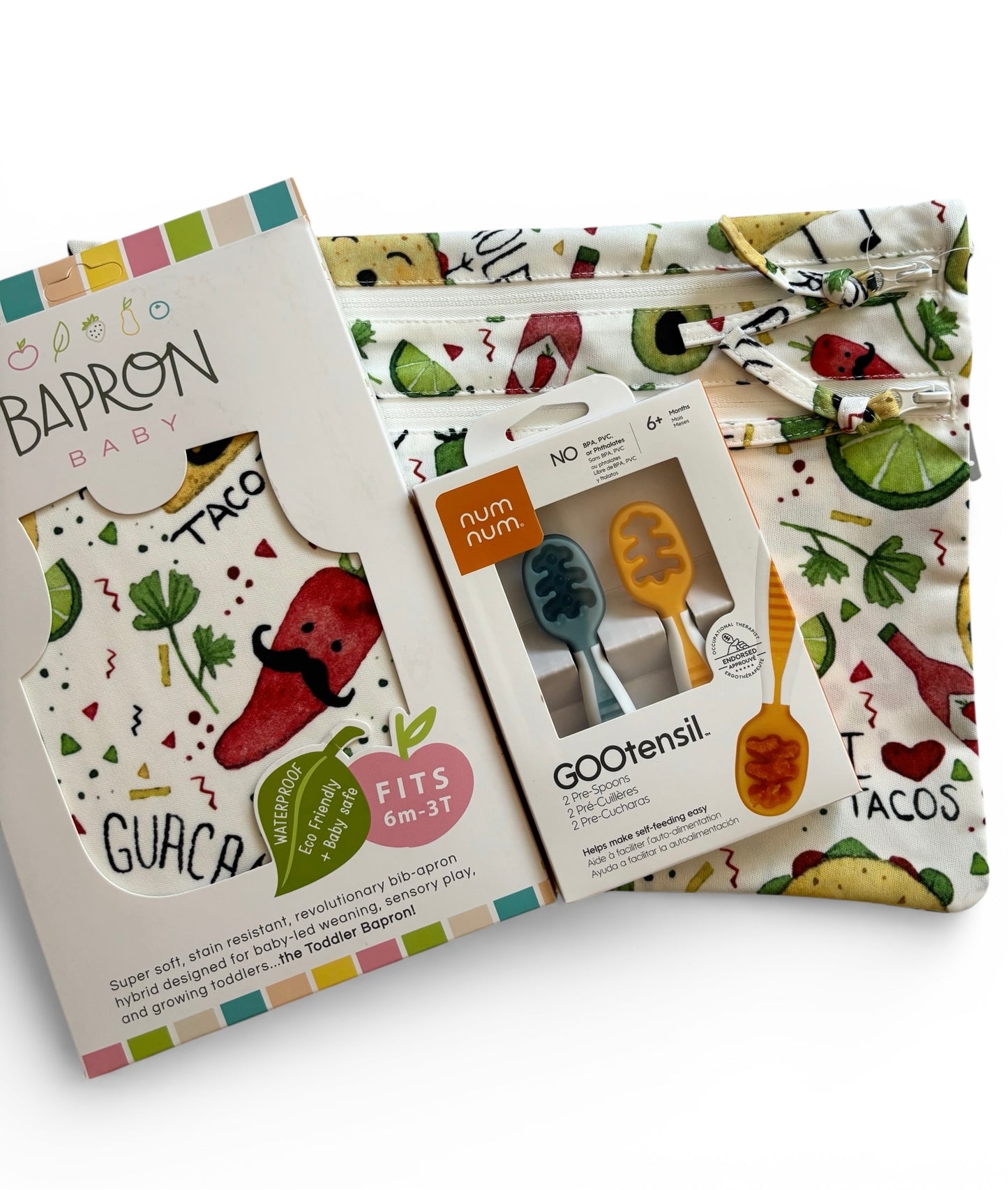 Pachet Pre-lingurite NumNum® GOOtensils™ +BapronBib® +WetBag cadou