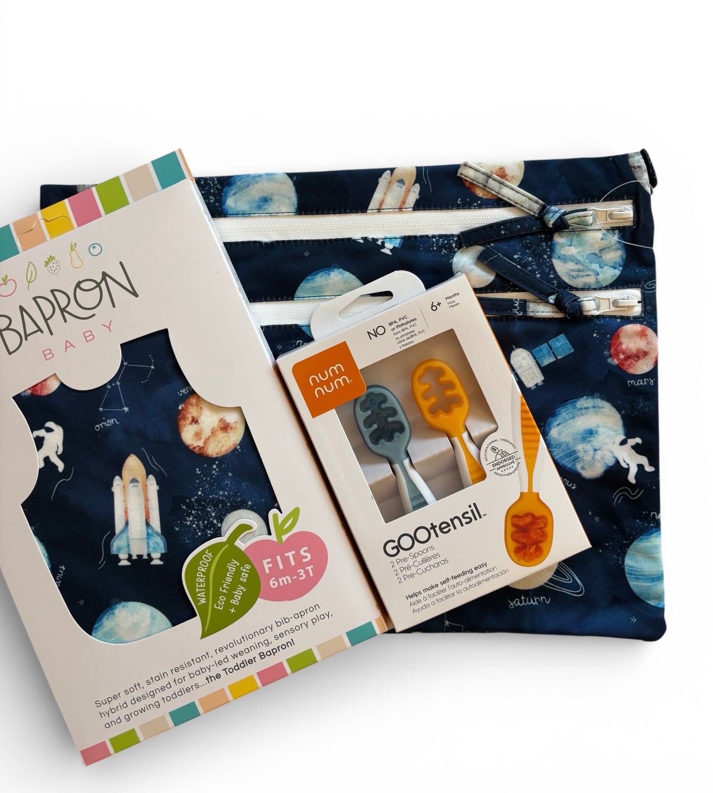 Pachet Pre-lingurite NumNum® GOOtensils™ +BapronBib® +WetBag cadou