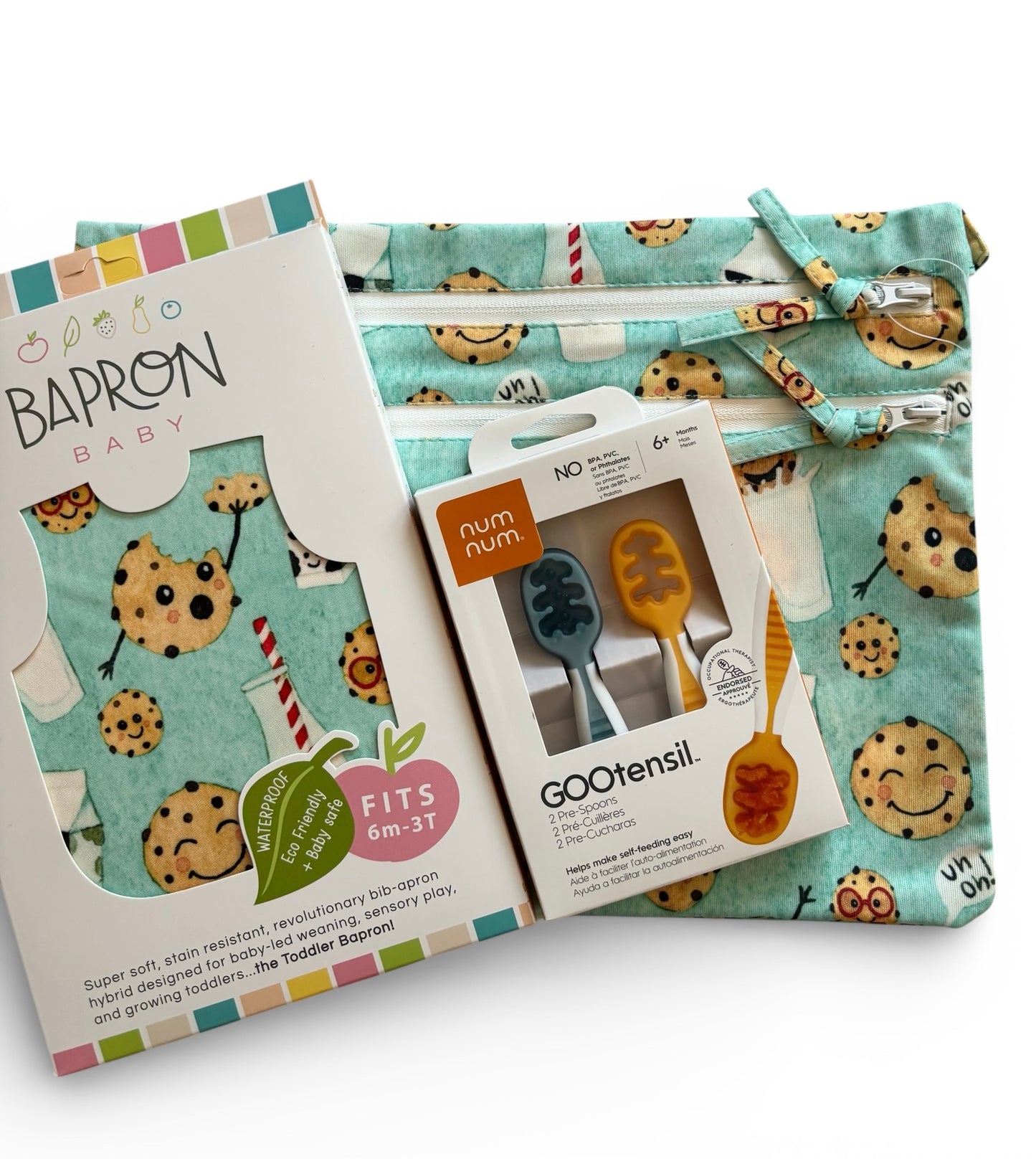 Pachet Pre-lingurite NumNum® GOOtensils™ +BapronBib® +WetBag cadou