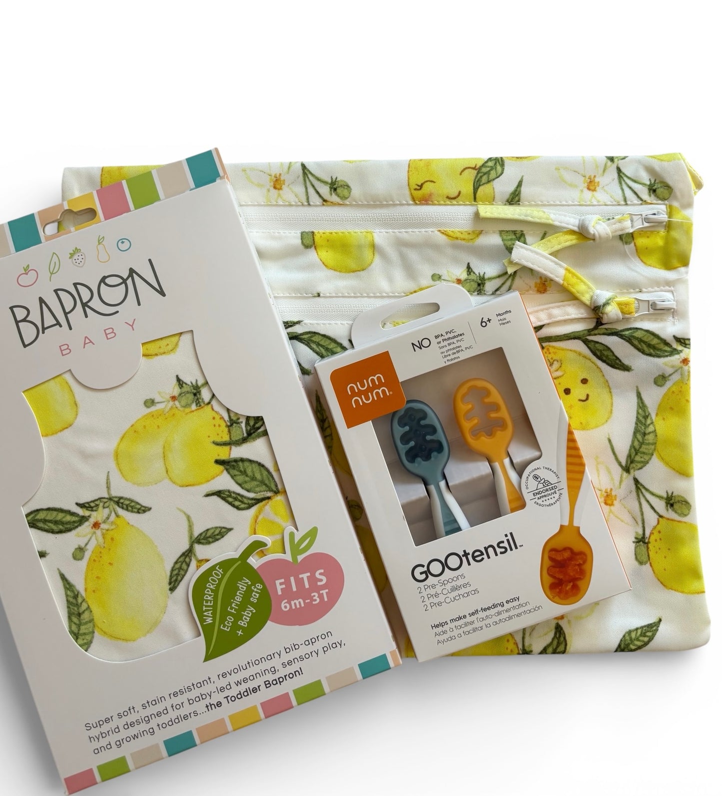 Pachet Pre-lingurite NumNum® GOOtensils™ +BapronBib® +WetBag cadou