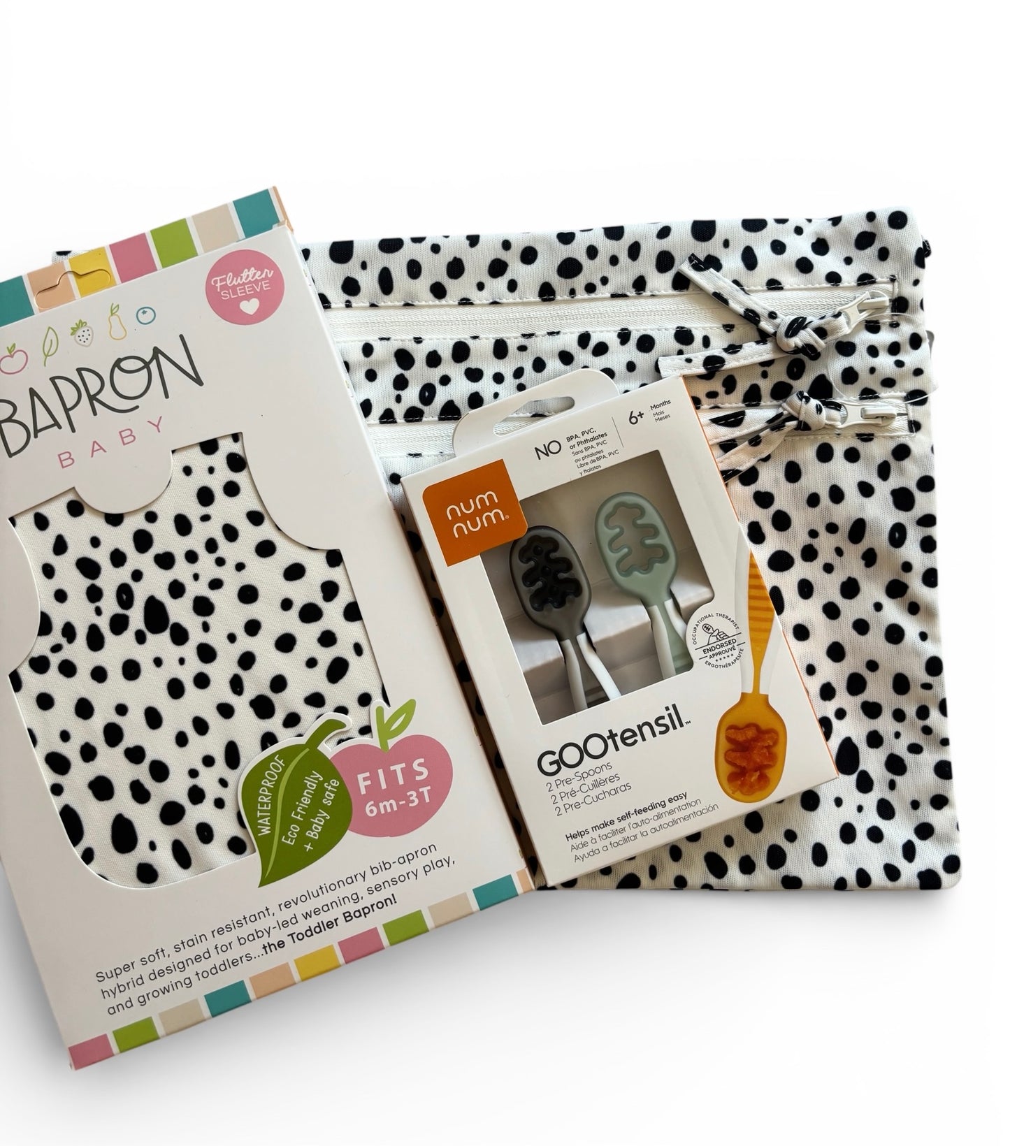 Pachet Pre-lingurite NumNum® GOOtensils™ +BapronBib® +WetBag cadou