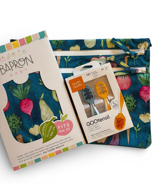 Pachet Pre-lingurite NumNum® GOOtensils™ +BapronBib® +WetBag cadou