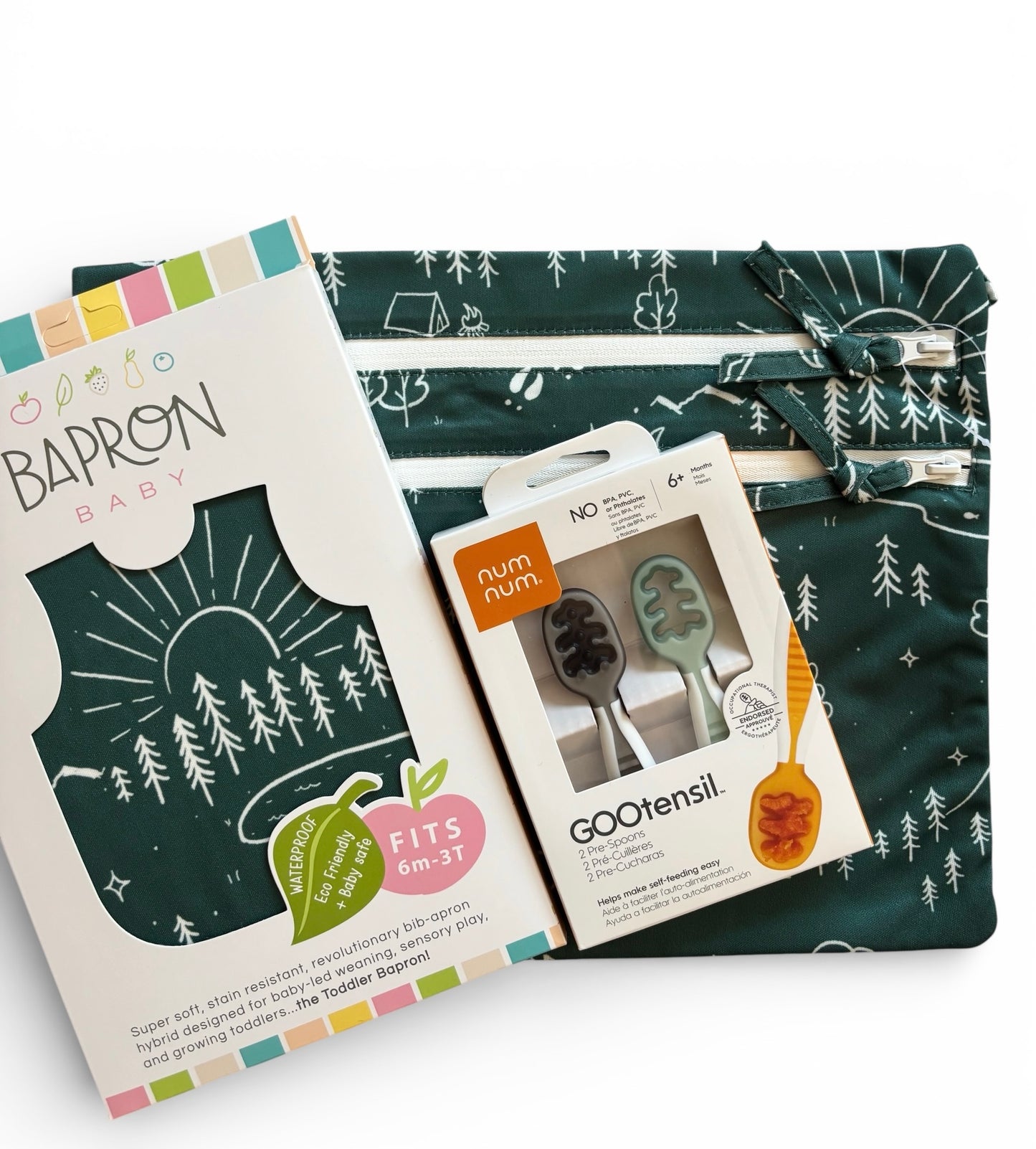 Pachet Pre-lingurite NumNum® GOOtensils™ +BapronBib® +WetBag cadou